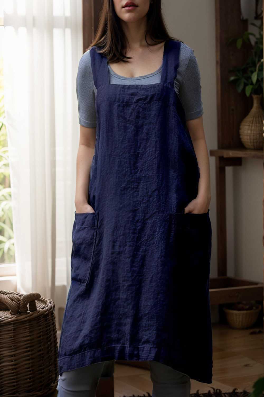 solid home service loose short dress with pocket bare a line square tube