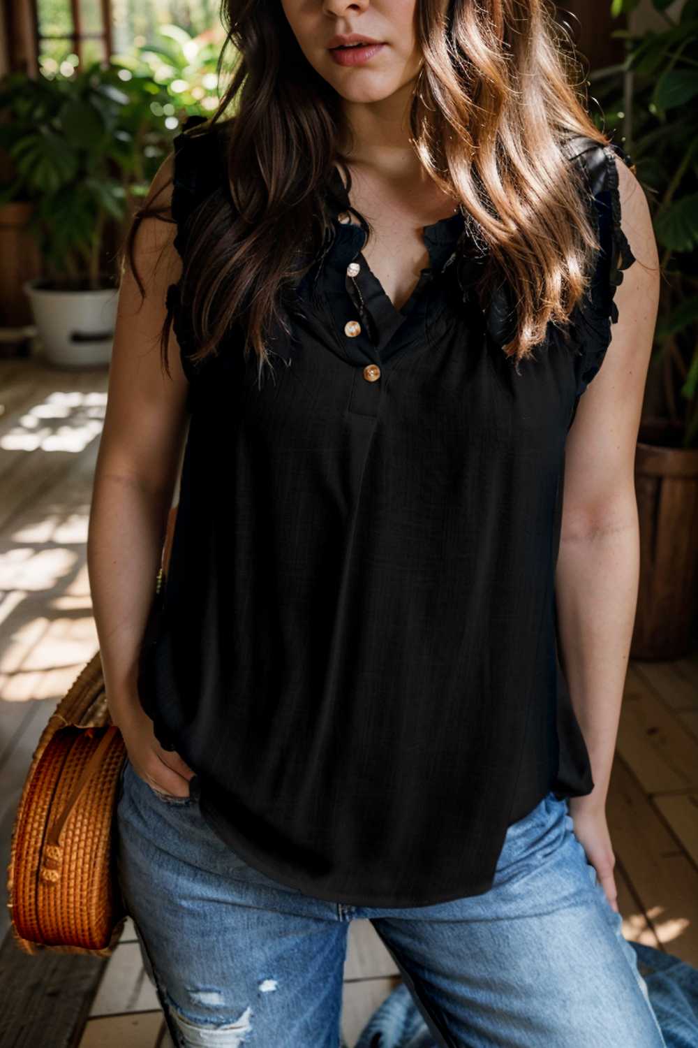temperament commuter ruffle stitching v neck pullover sleeveless vest