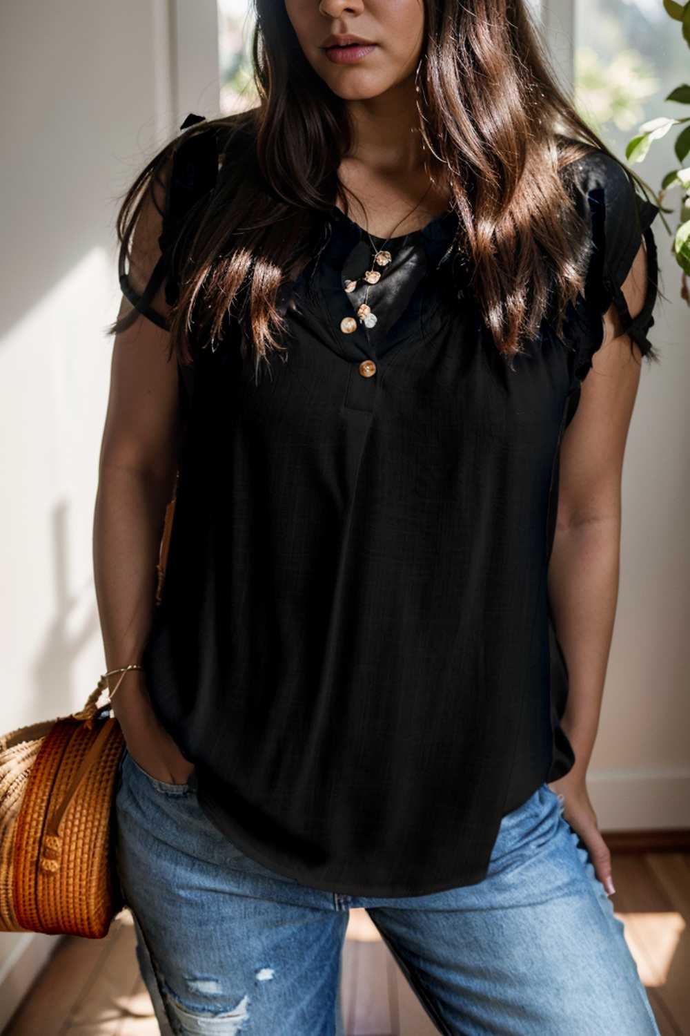 temperament commuter ruffle stitching v neck pullover sleeveless vest
