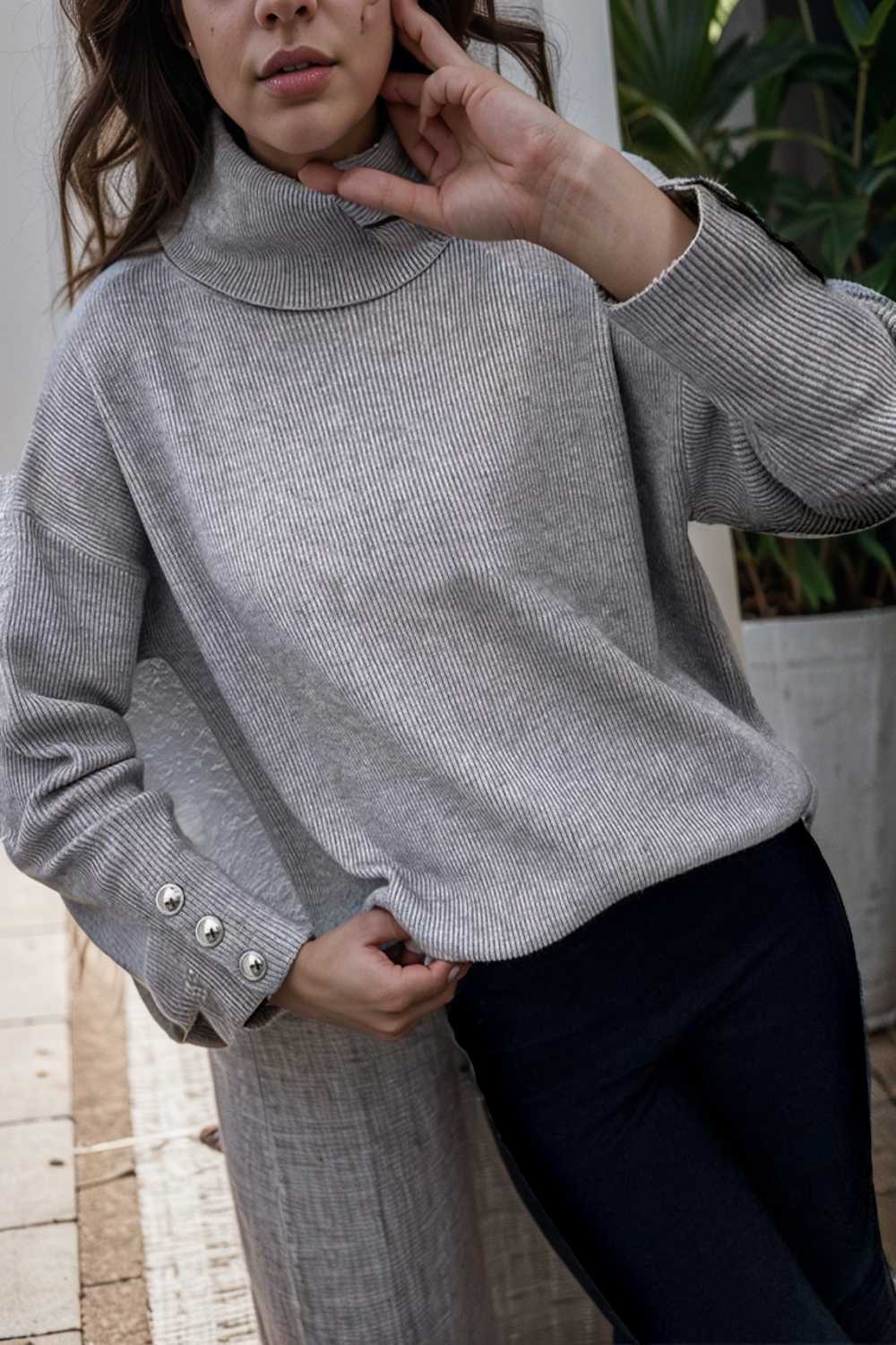 turtleneck solid long sleeve knitted sweater