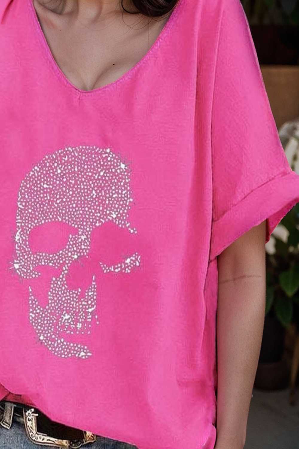 v neck skull print loose short sleeve t shirt