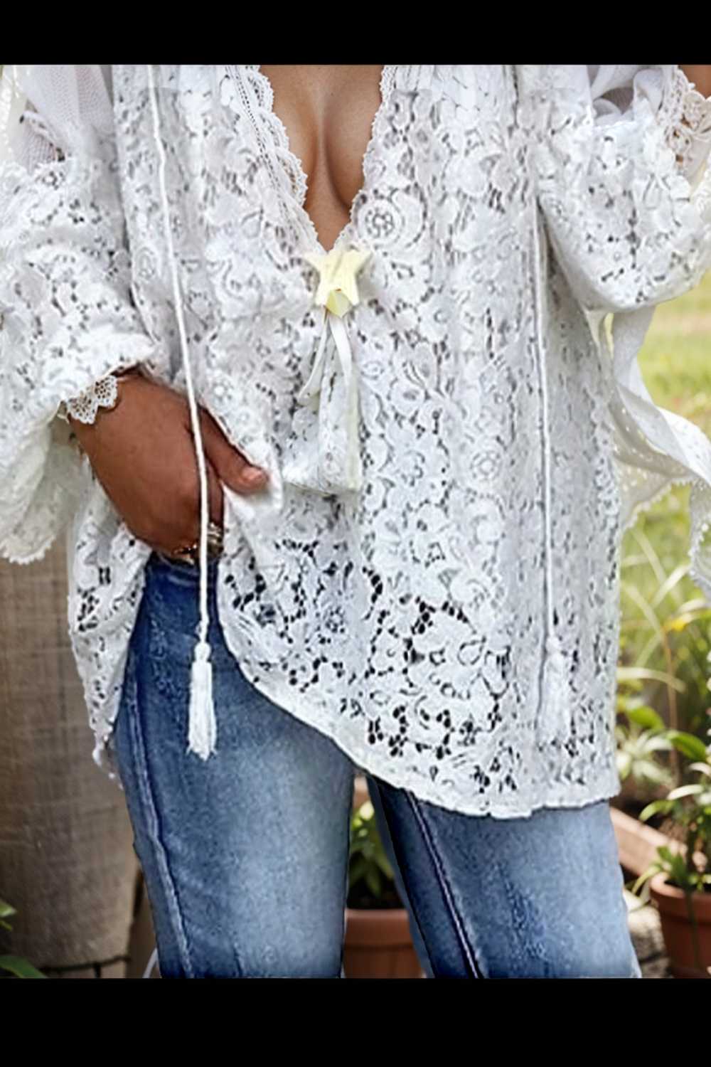 women s blouse white floral lace long sleeve daily vacation streetwear elegant casual v neck plus size l