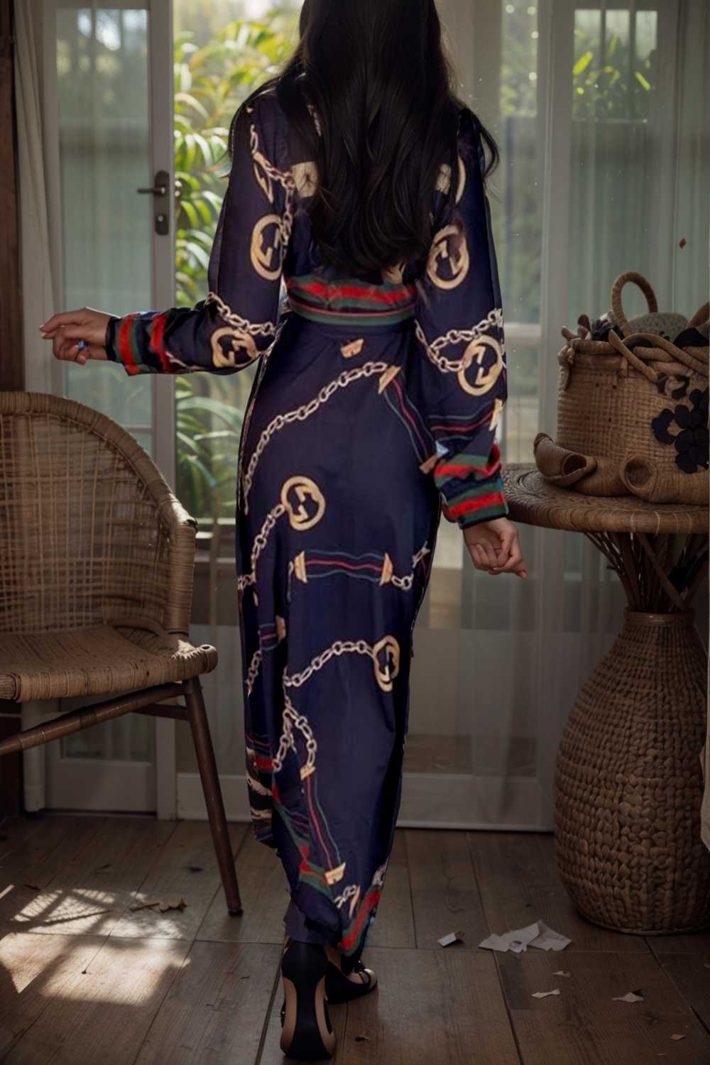 women s dresses deep v neck printed lace long sleeve dress