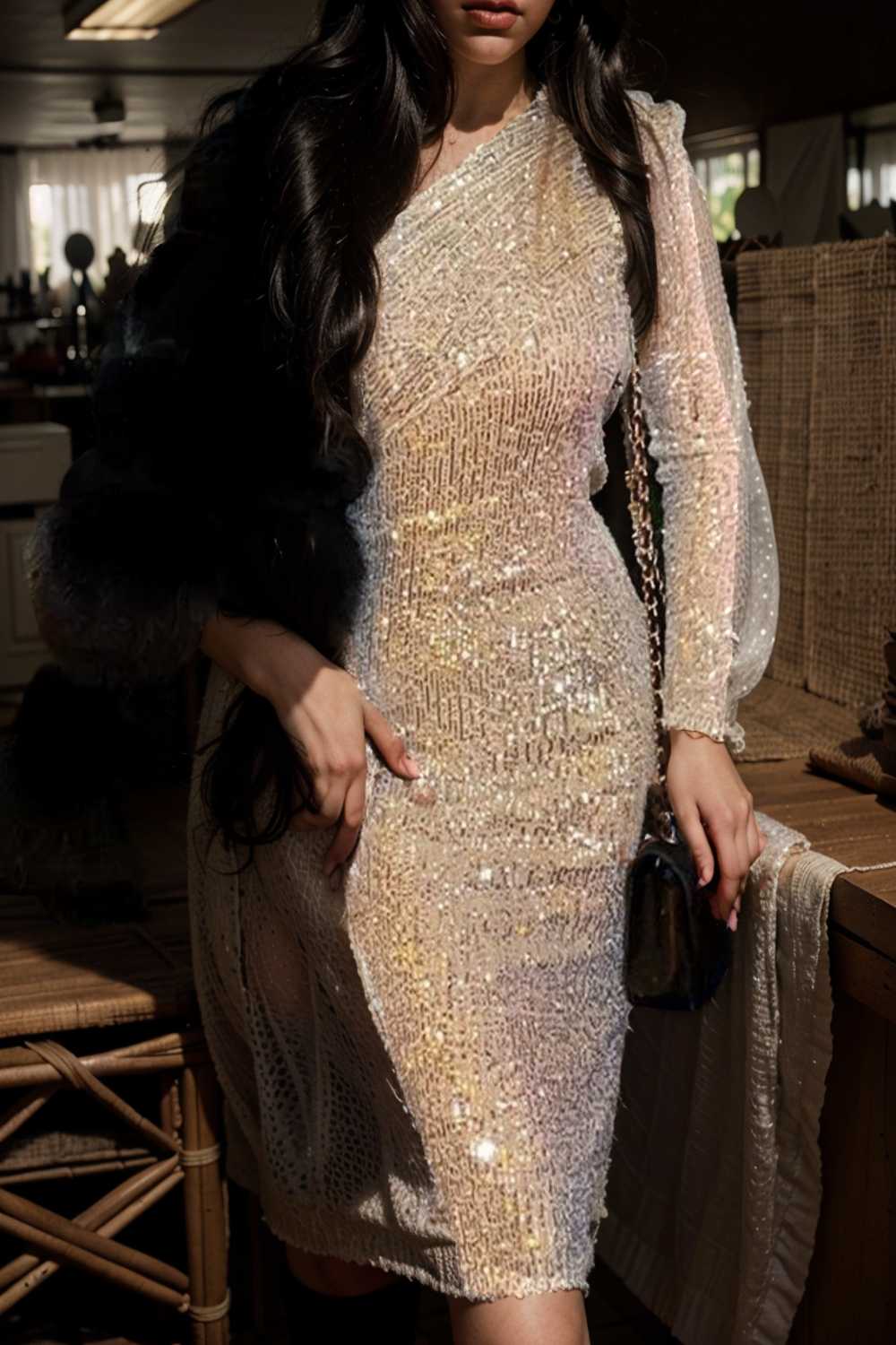 women s dresses fashion sequined one shoulder wrap up evening dress