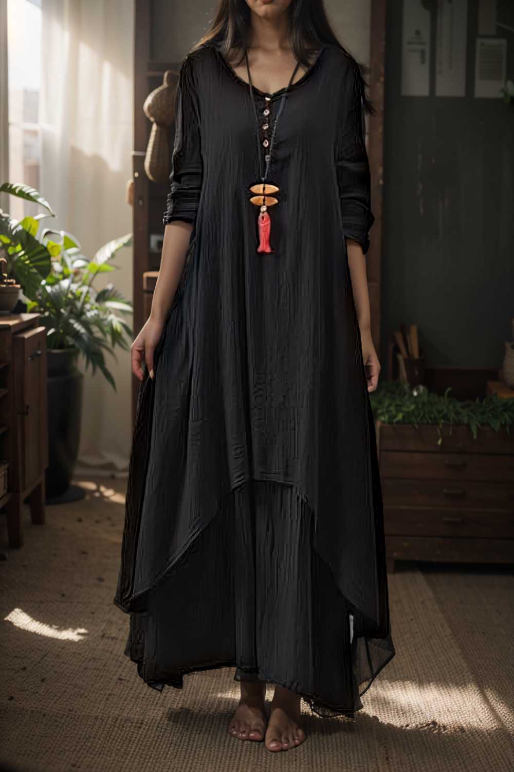 women s plus size casual dress swing dress solid color long dress maxi dress long sleeve button fake two piece v neck