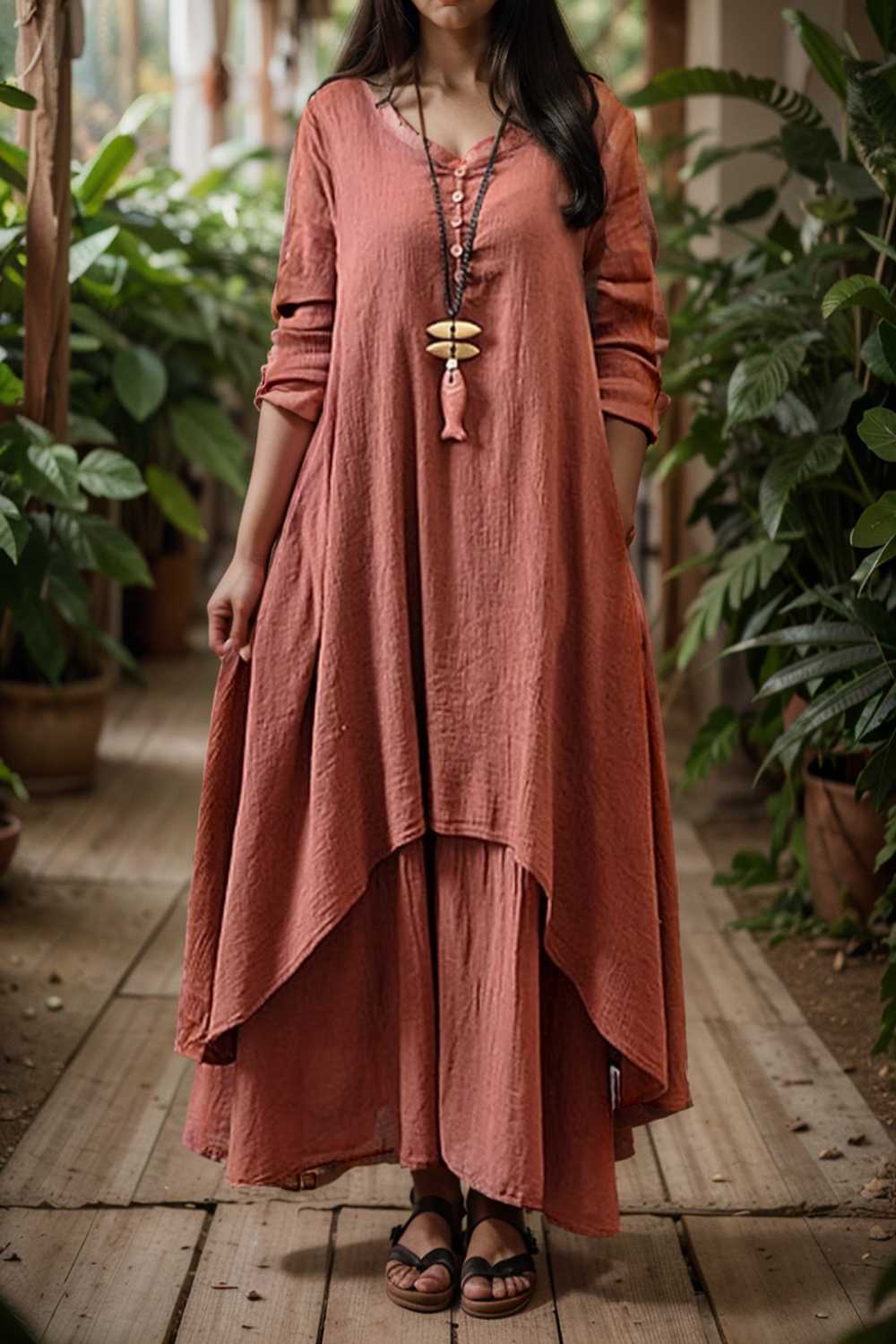 women s plus size casual dress swing dress solid color long dress maxi dress long sleeve button fake two piece v neck