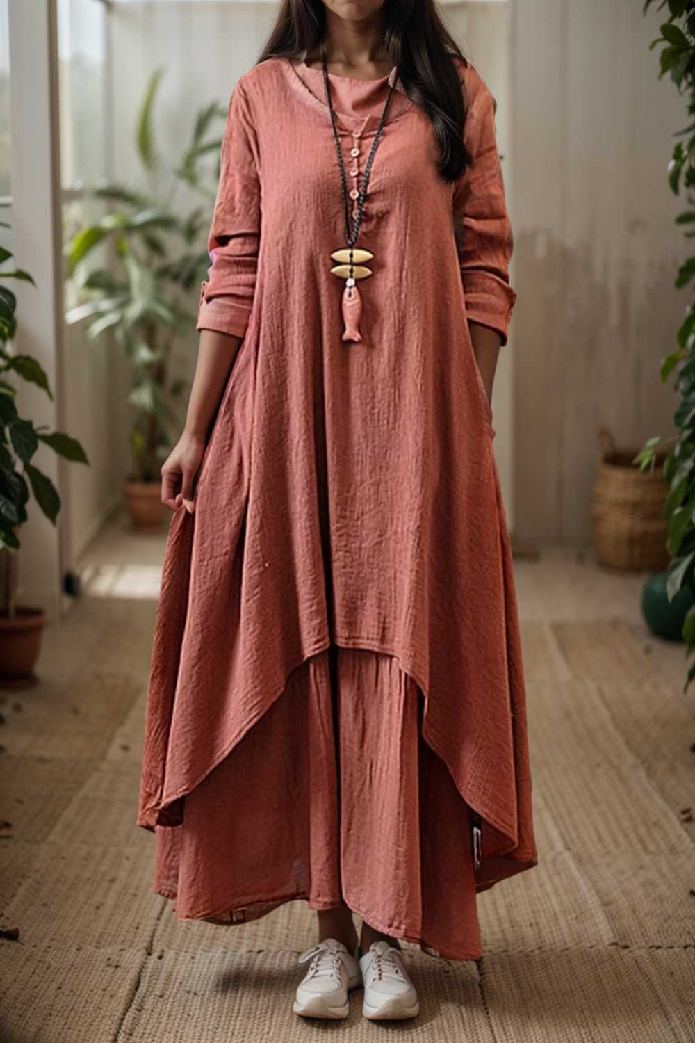 women s plus size casual dress swing dress solid color long dress maxi dress long sleeve button fake two piece v neck