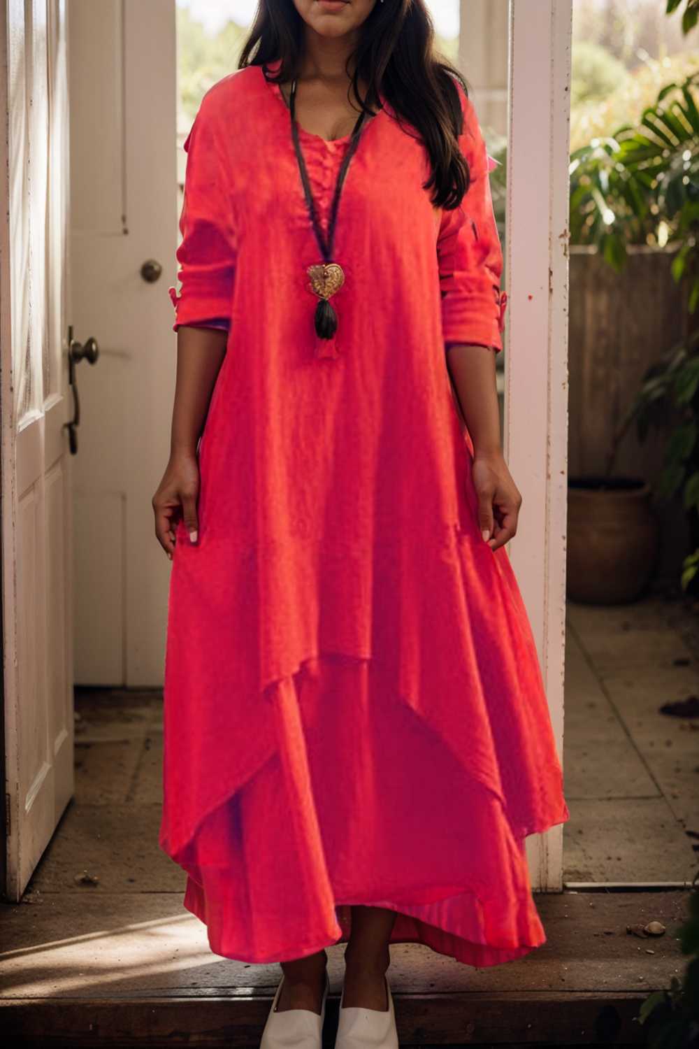 women s plus size casual dress swing dress solid color long dress maxi dress long sleeve button fake two piece v neck